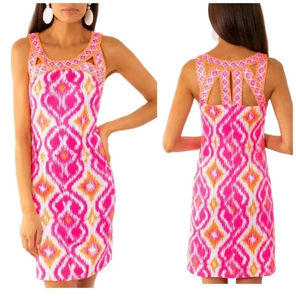 GRETCHEN SCOTT Isosceles Kitt Ikat Cutout Dress XS Pink Orange - Picture 12 of 12
